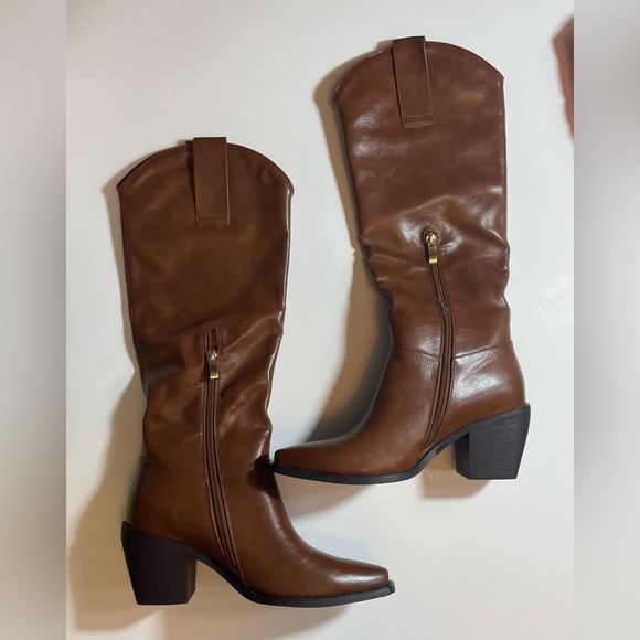 Torgeis vegan leather brown pull up boots size 7 - Picture 2 of 6